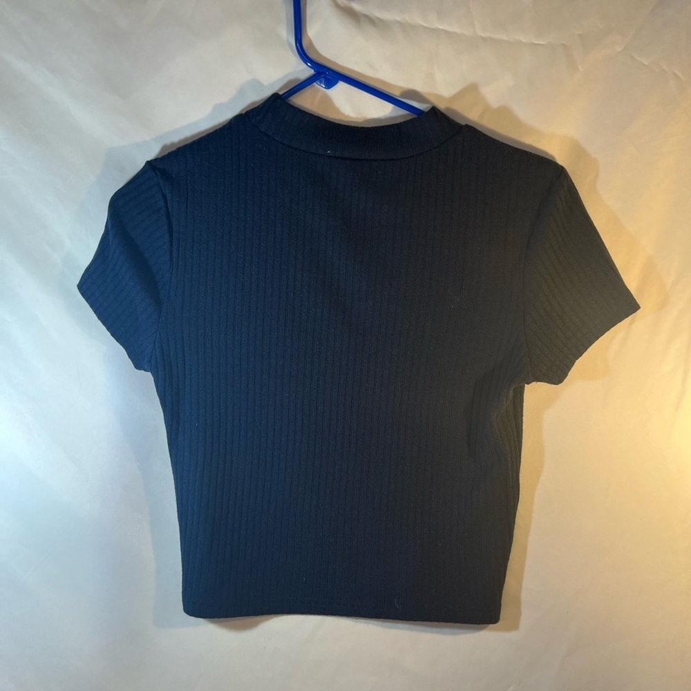 SHEIN Navy Ribbed Short Sleeve Top - Picture 3 of 3